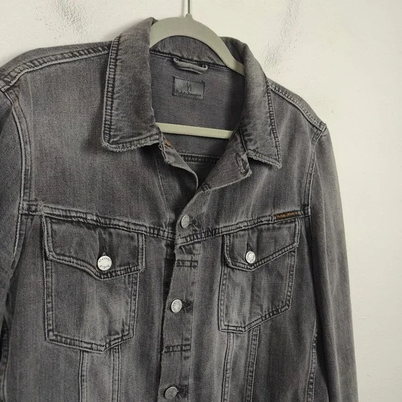 Nudie Jeans Billy Trucker Jacket Mens Large Denim Desolation Grey Buttoned